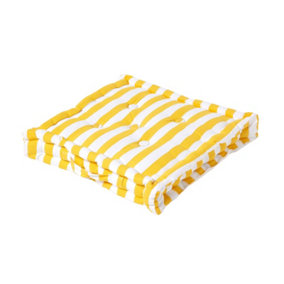 Homescapes Cotton Yellow Thick Stripe Floor Cushion, 40 x 40 cm