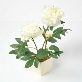 Homescapes Cream Artificial Peonies in Decorative Cream Pot, 48 cm Tall