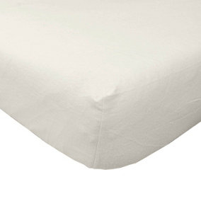 Homescapes Cream Brushed Cotton Fitted Sheet 100% Cotton Luxury Flannelette, Double