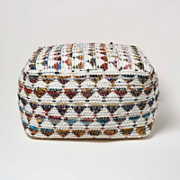 Homescapes Cream Chindi Design Bean Filled Pouffe Large 60 x 60 x 30 cm