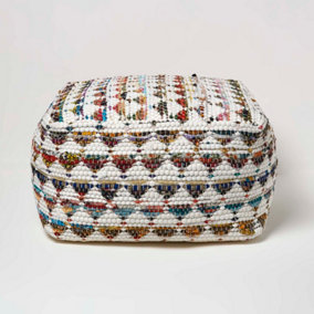 Homescapes Cream Chindi Design Bean Filled Pouffe Large 60 x 60 x 30 cm