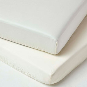 Homescapes Cream Organic Cotton Cot Bed Fitted Sheets 400 Thread Count, 2 Pack