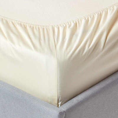 Homescapes Cream Organic Cotton Fitted Sheet 400 TC, Small Double