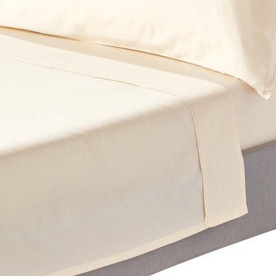 Homescapes Cream Organic Cotton Flat Sheet 400 TC, Double