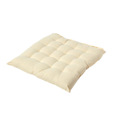 Homescapes Cream Plain Seat Pad with Button Straps 100% Cotton 40 x 40 cm