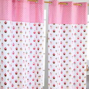 Homescapes Cupcakes Ready Made Eyelet Curtain Pair, 137 x 182 cm Drop
