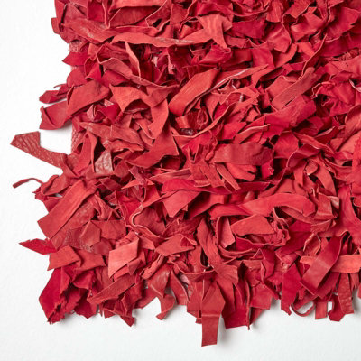 Homescapes Dallas Leather Shaggy Rug Red, 150 x 240 cm
