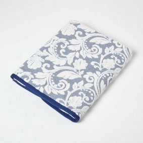 Homescapes Damask 100% Turkish Cotton 600 GSM Guest Towel, Navy