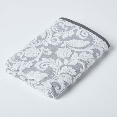 Homescapes Damask Turkish Cotton 600 GSM Bath Towel, Silver Price Comparisons | Compare The Build