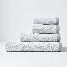 Homescapes Damask Turkish Cotton 600 GSM Hand Towel, Beige