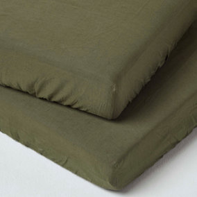 Homescapes Dark Green Linen Fitted Cot Sheet 60 x 120 cm, Pack of 2