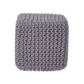Homescapes Dark Grey Cube Cotton Knitted Pouffe Footstool