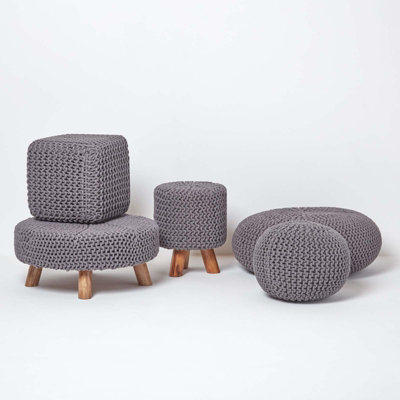 Grey knitted outlet pouffe footstool