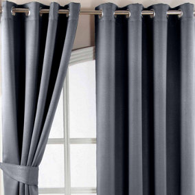 Homescapes Dark Grey Herringbone Chevron Blackout Thermal curtains Pair Eyelet Style, 45 x 54"