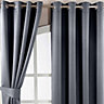 Homescapes Dark Grey Herringbone Chevron Blackout Thermal curtains Pair Eyelet Style, 45 x 72"
