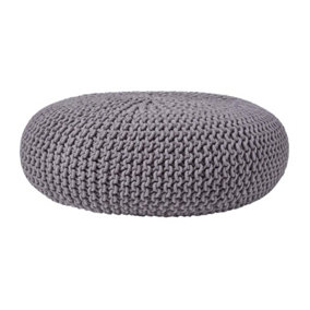 Homescapes Dark Grey Large Round Cotton Knitted Pouffe Footstool