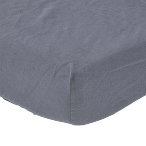 Homescapes Dark Grey Linen Deep Fitted Sheet, Double