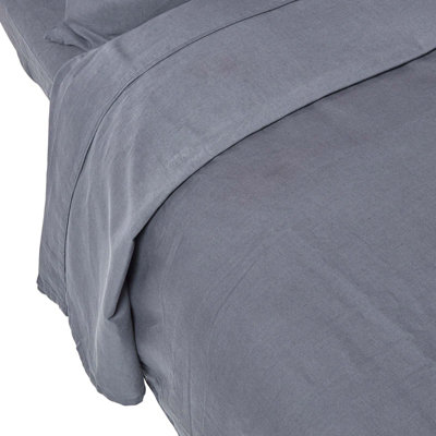 Homescapes Dark Grey Linen Flat Sheet, King DIY at B&Q