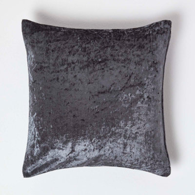 Homescapes Dark Grey Luxury Crushed Velvet Cushion Cover 45 x 45 cm DIY at B Q