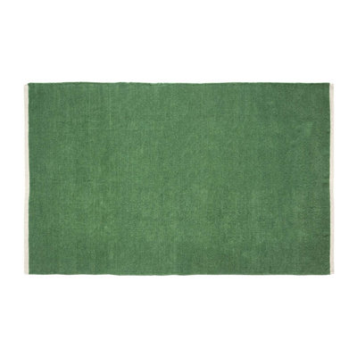 Homescapes Dark Olive 100% Cotton Plain Chenille Rug with Natural Trim, 66 x 200 cm