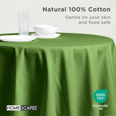 Homescapes Dark Olive Cotton Round Tablecloth 178 cm