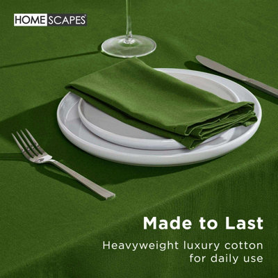 Homescapes Dark Olive Cotton Round Tablecloth 178 cm