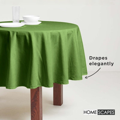 Homescapes Dark Olive Cotton Round Tablecloth 178 cm