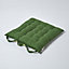 Homescapes Dark Olive Plain Seat Pad with Button Straps 100% Cotton 40 x 40 cm