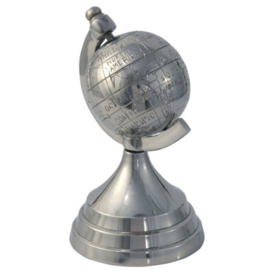Homescapes Decorative Aluminium World Globe Ornament Silver