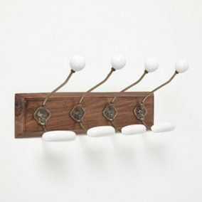 Homescapes Decorative Brass & White Wall Mounted Coat Hook Rack