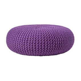 Homescapes Deep Purple Large Round Cotton Knitted Pouffe Footstool
