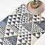 Homescapes Delphi Blue and White Geometric Style 100% Cotton Printed Rug, 90 x 150 cm