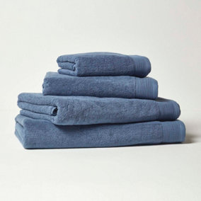 Homescapes Denim Blue 100% Combed Egyptian Cotton Bath Towel 700 GSM
