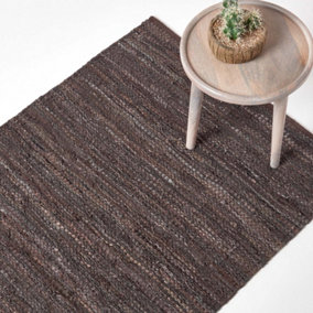 Homescapes Denver Leather Woven Rug Brown, 120 x 180 cm