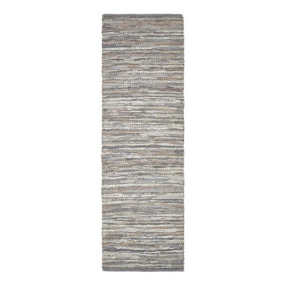 Homescapes Denver Leather Woven Rug Grey Hall Runner