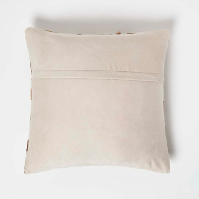 Homescapes Diamond Check Brown & Cream Hide Leather Cushion 45 x 45 cm