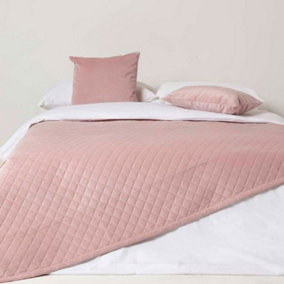 Homescapes Diamond Quilted Pink Velvet Throw