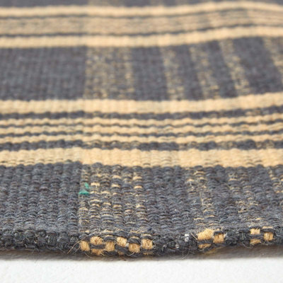 Homescapes Douglas Grey and Yellow Tartan Check Non-Slip 100% Wool Rug, 66 x 200 cm