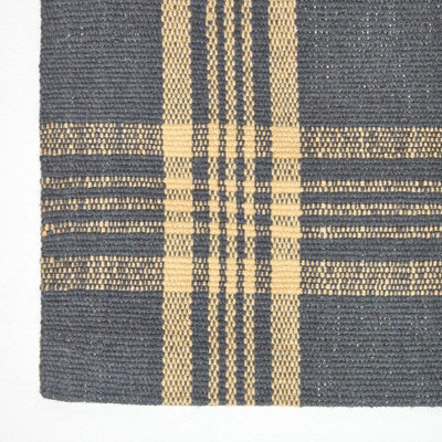 Homescapes Douglas Grey and Yellow Tartan Check Non-Slip 100% Wool Rug, 70 x 120 cm