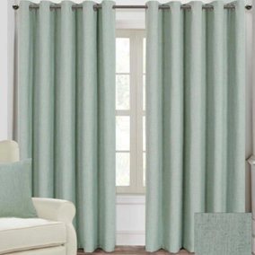 Homescapes Duck Egg Blue Linen Eyelet Lined Curtain Pair, 66 x 54"