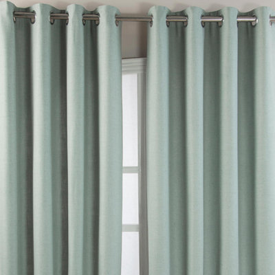 Homescapes Duck Egg Blue Linen Eyelet Lined Curtain Pair, 66 x 72"