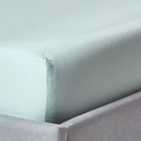 Homescapes Duck Egg Blue Organic Cotton Deep Fitted Sheet 18 inch 400 Thread count, Double
