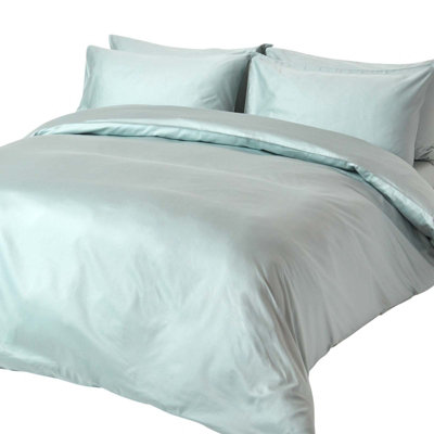 Homescapes Duck Egg Blue Organic Cotton Duvet Cover Set 400 Thread count, Double