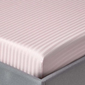 Homescapes Dusky Pink Violet Egyptian Cotton Satin Stripe Fitted Sheet 330 TC, Double