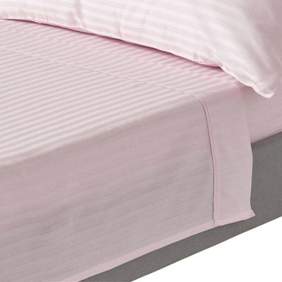 Homescapes Dusky Pink Violet Egyptian Cotton Satin Stripe Flat Sheet 330 TC, King