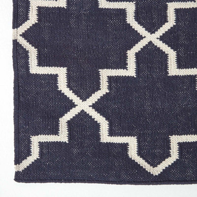 Homescapes Edmonton Navy Blue and White 100% Cotton Geometric Pattern ...