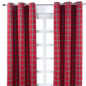 Homescapes Edward Tartan Check Ready Made Eyelet Curtain Pair, 137 x 228 cm Drop