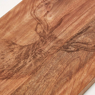 Homescapes Etched Stag Mango Wood Chopping Board, 50 x 25cm