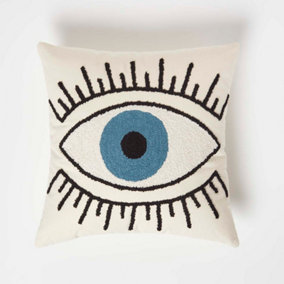 Homescapes Eye See You White Tufted Cotton Cushion 45 x 45 cm