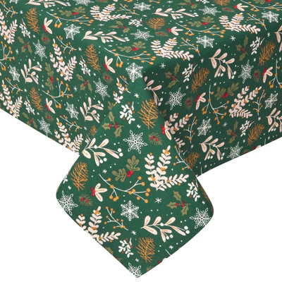 Homescapes Festive Forest 100% Cotton Green Christmas Tablecloth 137 x ...